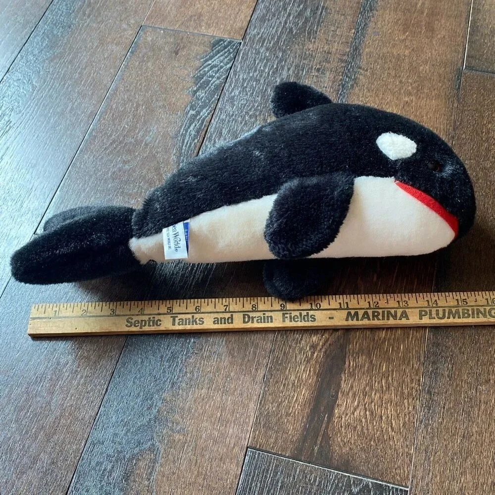 Vintage Sea World 1992 Shamu Orca killer whale plush stuffed animal 15 inch blac